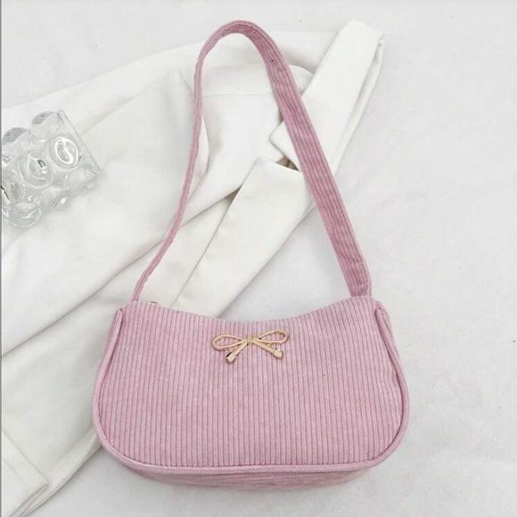 ⚠️Clearance Gold Bow Accent Pink Lightweight Women's Shoulder Bag - Picture 3 of 8